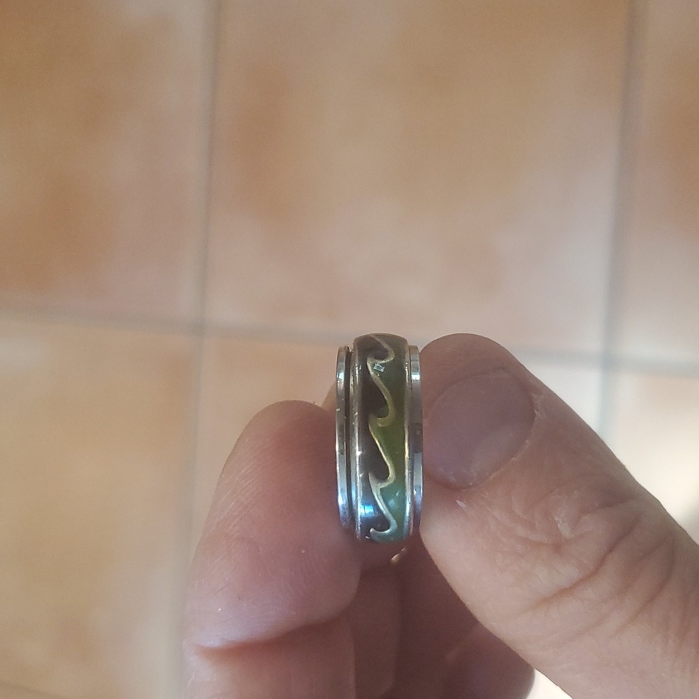 Green Gold Black Stainless Steel Spinner Ring Size 7
